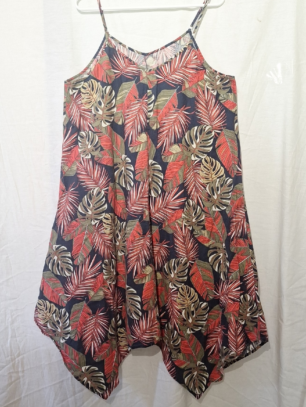 3/$20-Linen Midi Dress, Tropical Leaf Print, Sleeveless,Sz 16, NWOT